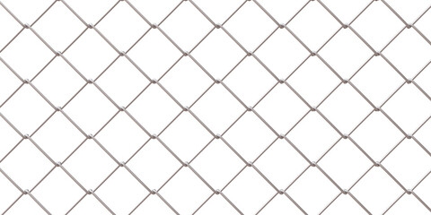 Chain link fence isolated on white transparent. Metal wire mesh 