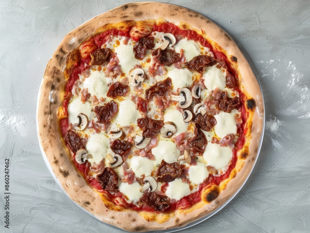 Aufkleber delicious pizza with toppings from above generative ai