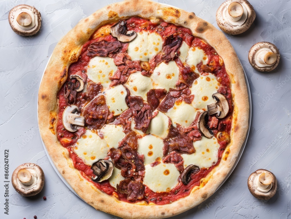 Aufkleber delicious pizza with toppings from above generative ai