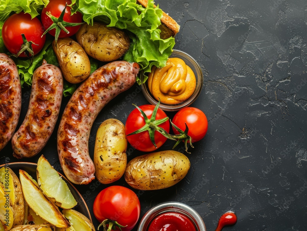 Poster rustic bbq feast on a dark background generative ai