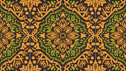 Indian Customary Block Print Pattern Design. Ajrakh Print Pattern in Batik. Three hues of traditional Indian design