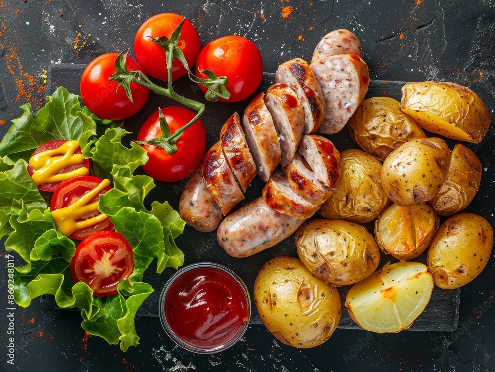Poster Rustic BBQ Feast on a Dark Background Generative AI