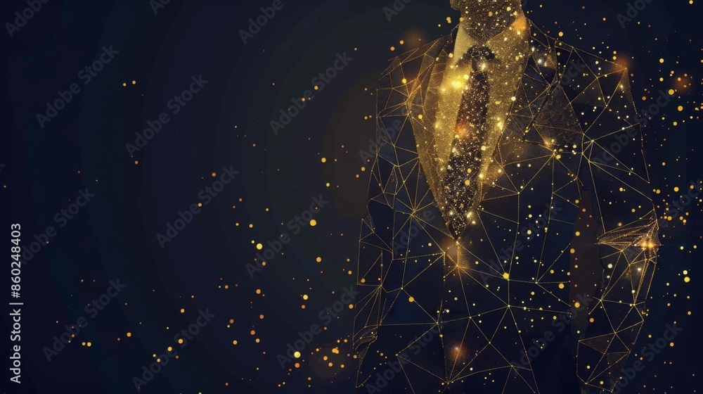 Poster an elegant business backdrop featuring ticking and pulsating lines and dots in a shining gold hologr