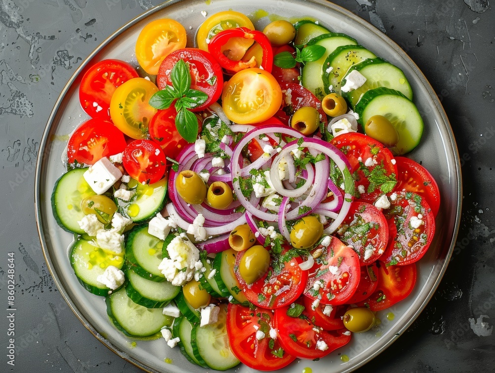 Poster fresh salad platter with assorted toppings generative ai