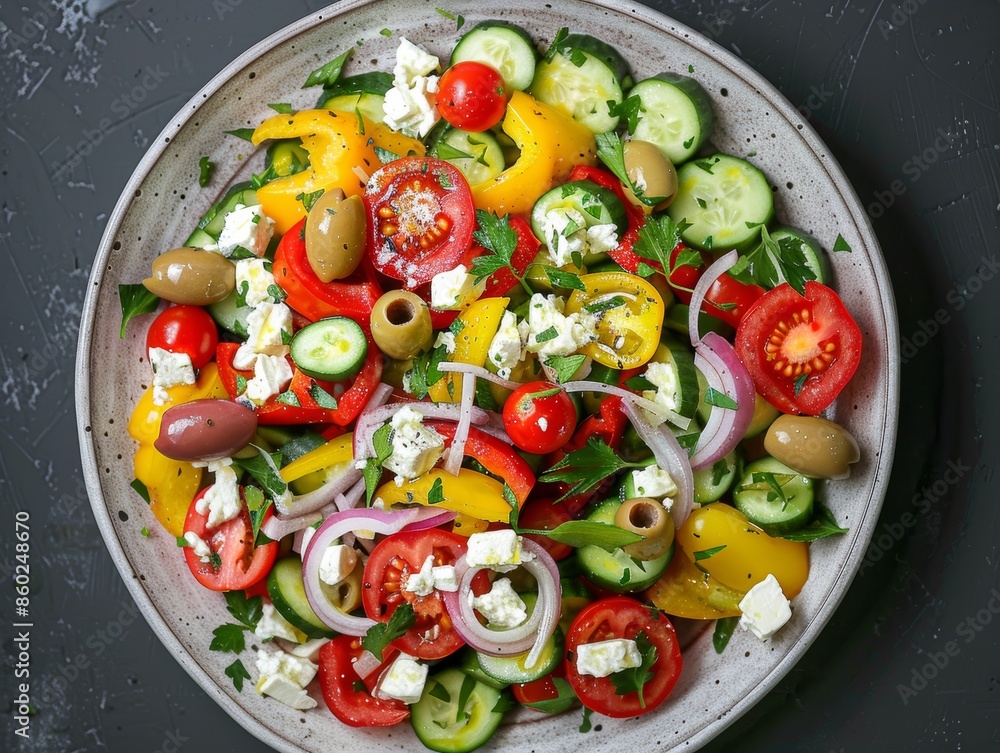 Poster fresh salad platter with assorted toppings generative ai