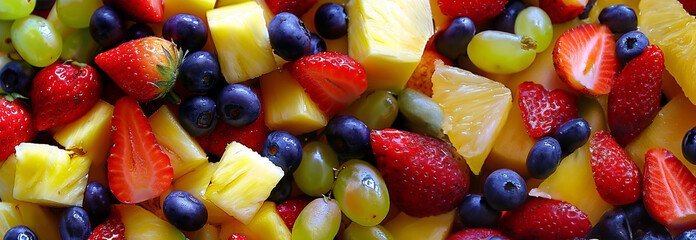 Background texture different berries and fruit. Assortment of fresh exotic fruits as background, top view Various colorful fruits