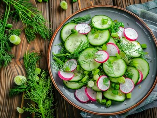 Fresh Salad Ingredients on a Wooden Table Generative AI