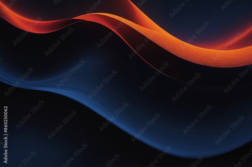 Wall mural dark background with abstract curved lines blue and orange modern and dynamic visual