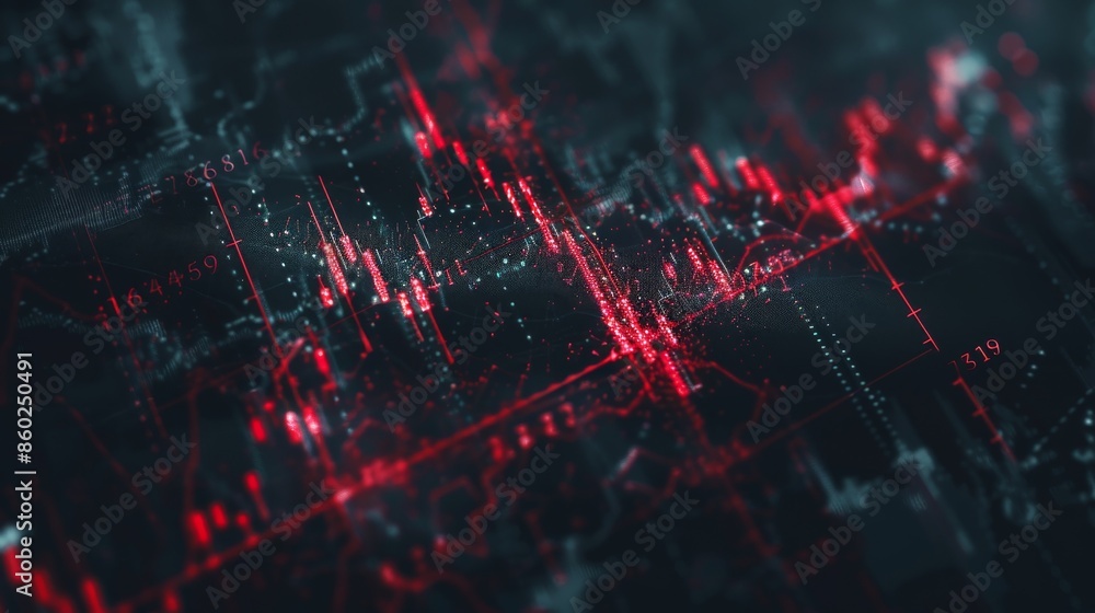 Aufkleber abstract digital data background with red glowing graphs