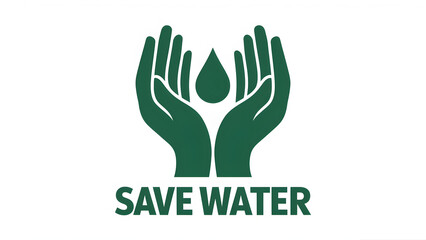 A green icon of two hands holding a water droplet. Below the icon, there's a textual element that reads 'SAVE WATER'.