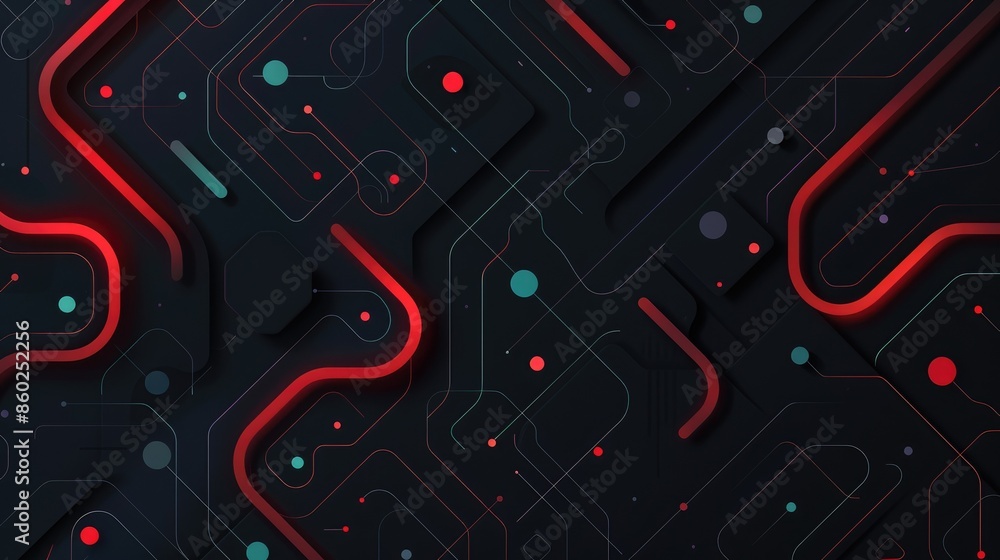 Aufkleber this is an image of a circuit board with red and blue lines. the background is black.