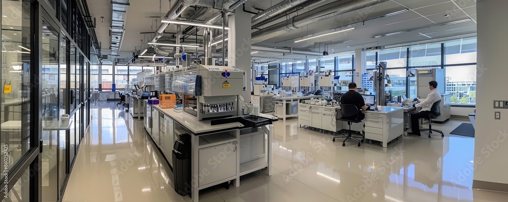 Poster research scientists conduct experiments in a stateoftheart laboratory using cuttingedge scientific e