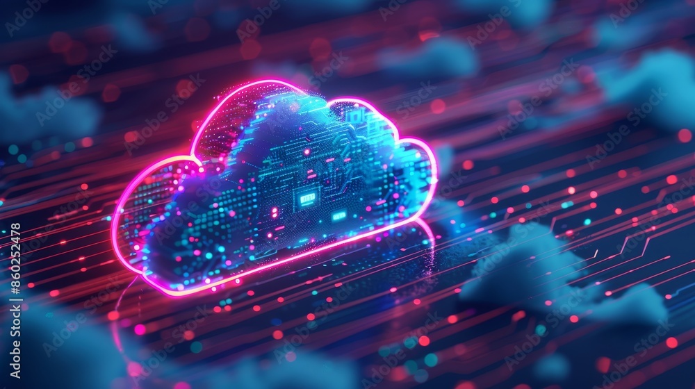 Poster a dynamic and modern interpretation of cloud computing of blue and teal