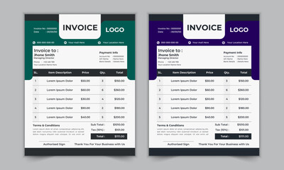 Creative and corporate minimal business invoice design template for bill, voucher, receipt.