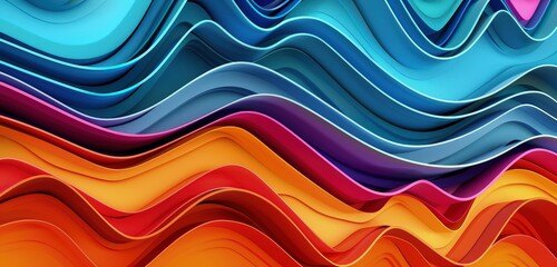 A dynamic 3D rendering of a wave pattern paper cut background, featuring intricate layers of paper with vibrant colors and smooth wave patterns.