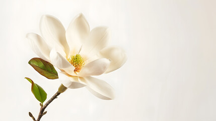 Blooming white magnolia flower on white background : Generative AI