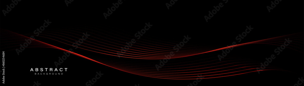 Poster Abstract background with red geometric wavy glowing lines. Futuristic digital high-technology banner. Vector illustration