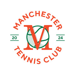 Vintage tennis logo, badge, emblem and much more. Manchester tennis club vintage tee print, athletic apparel design shirt graphic print.
