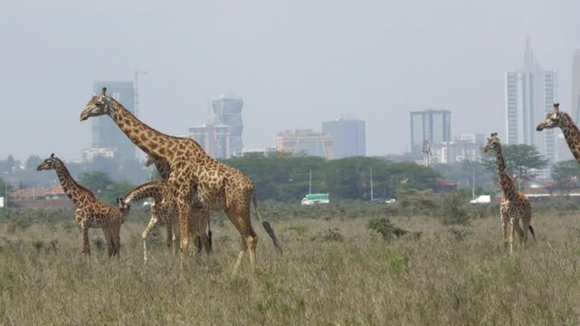 Majestic giraffe walking in the national park.