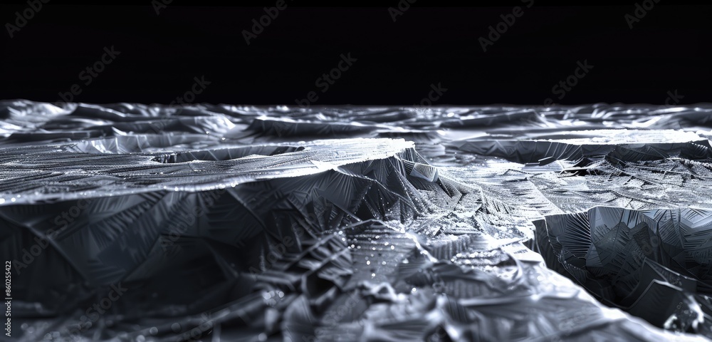 Poster an elegant 3d rendered background of a dark landscape with an ice ground surface, showcasing the int