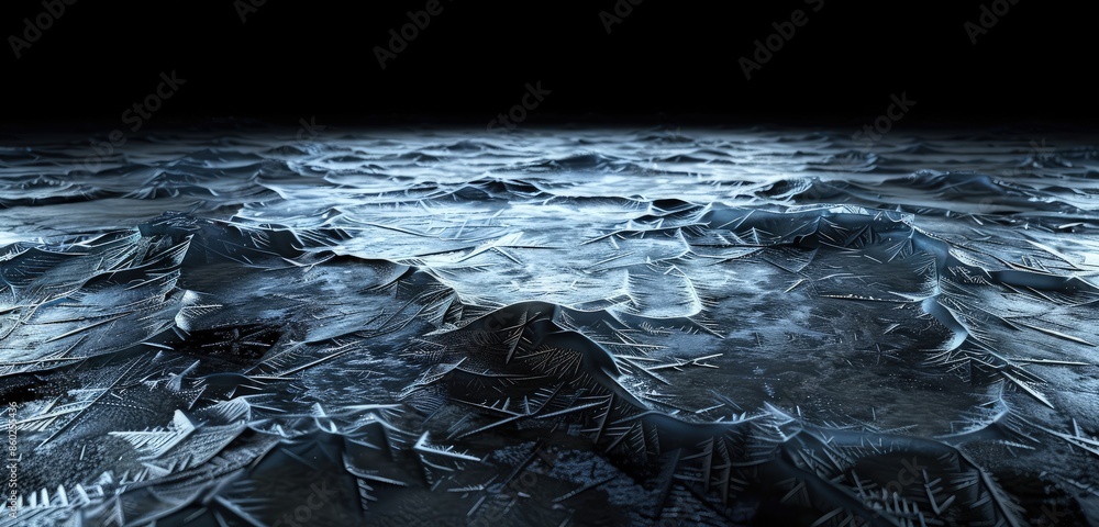 Poster an elegant 3d rendered background of a dark landscape with an ice ground surface, showcasing the int