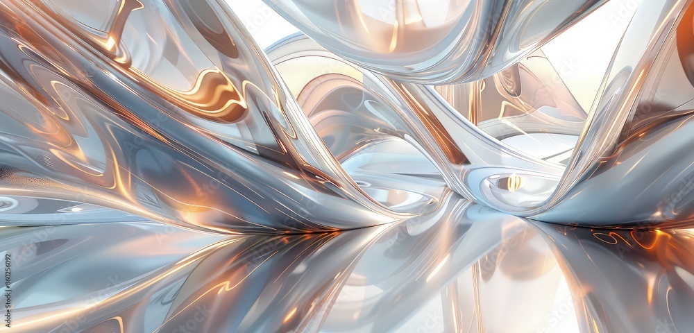 Poster an elegant 3d rendered background of gradient transparent curved glass, with complex shapes and beau