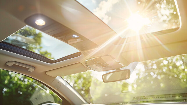 Close-up of the sunroof with sunlight streaming through