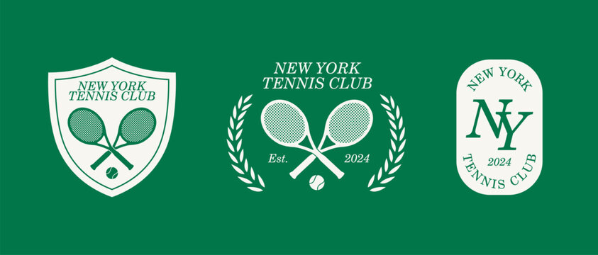 Set vintage tennis logo, badge, emblem and much more. New York tennis club vintage tee print, athletic apparel design shirt graphic print.