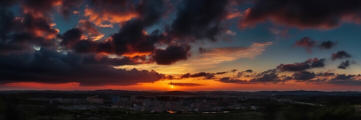 Dark Sunset view with dark clouds background wide background	
