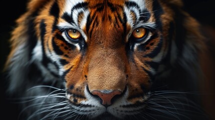 Intense Close-Up of a Tiger's Face with Fierce Eyes
