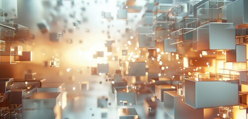 An elegant 3D rendered scene of gradient glasses and cubes, showcasing intricate designs and beautiful light interactions that create a sophisticated and dynamic background.