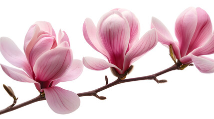 Obraz premium Beautiful pink spring magnolia flowers on a tree branch isolated on white : Generative AI