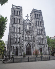 Hanoi, Vietnam - 7 Feb, 2024: Exterior of the St Joseph Cathedral, in Hanoi, Vietnam