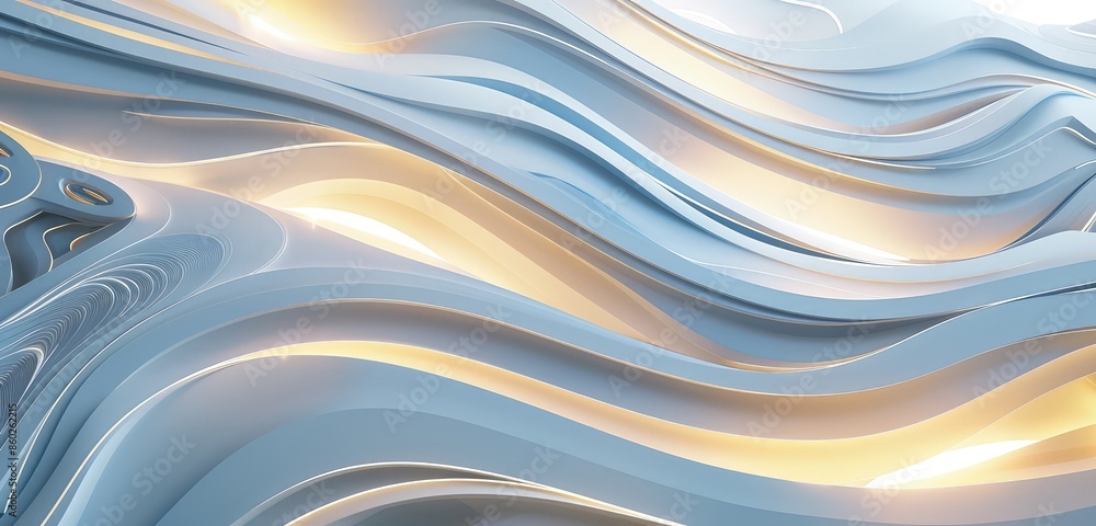 Poster an elegant 3d rendered scene of a wave pattern paper cut background, showcasing intricate designs an