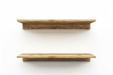 Two Empty Wooden Shelves Mounted on a White Wall