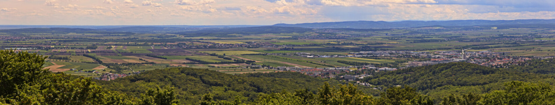 Panoramic view from the lookout Buchkogel in Leithagebirge, Burgenland, Austria, Europe

