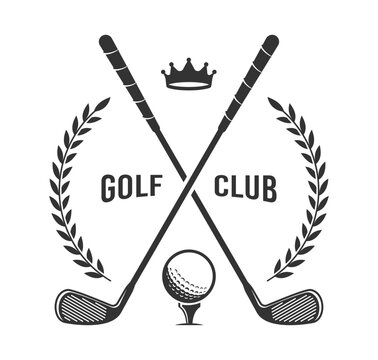 Golf Club Logo With Crossed Golf Clubs, a Ball, a Crown and Laurels