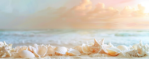 Beachfront wedding mockup card background with a soft, sandy texture, delicate seashells, and gentle waves. A sunset gradient adds warmth and romance.