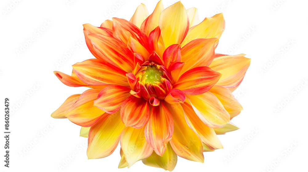 Poster dahlia flower redyellow flower isolated on a white background no shadows with clipping path closeup 
