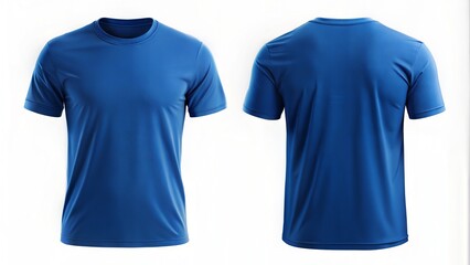 Set of blue front and back view tee Skirt t-shirt on white background cutout, PNG file. Mockup template for artwork graphic design