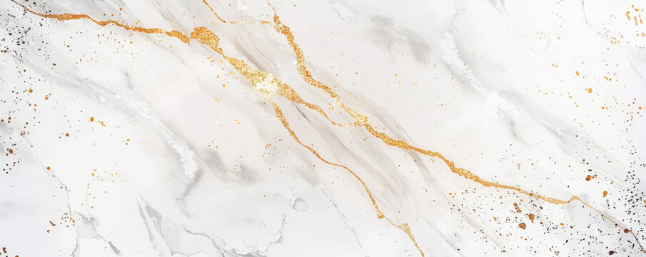 Modern marble wedding mockup card background with a sleek, white marble texture and gold veins. Minimalist design elements and a clean look reflect contemporary style.