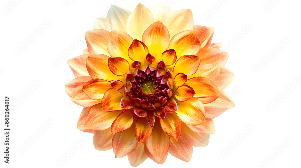 Poster dahlia flower redyellow flower isolated on a white background no shadows with clipping path closeup 