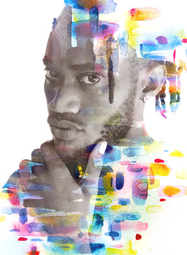 A colorful paintbrush pattern paintography portrait of an african american man