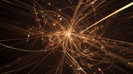 Dynamic digital lines with glowing particles on a dark background.