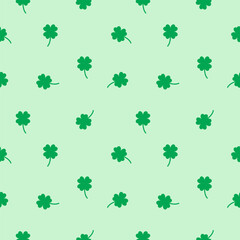 Lucky Four leaf green clovers seamless pattern, background texture