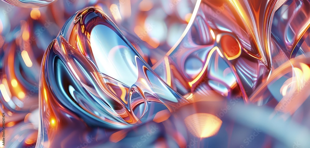 Poster a high-definition 3d rendered scene of abstract glass shapes, showcasing intricate details and vibra