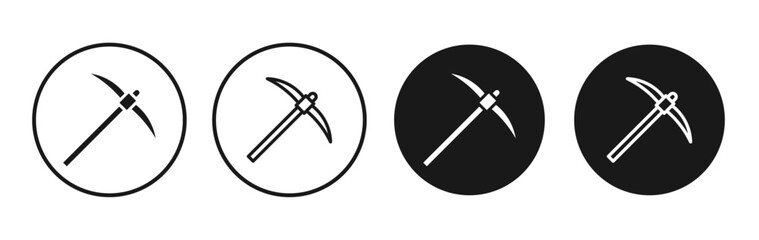 Pickaxe vector icon set black filled and outlined style.