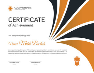 Fototapeta premium black and dark orange colour achievement certificate template Vector illustration design. 