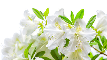 Azaleas flowers with leaves White flowers isolated on white background with clipping path : Generative AI