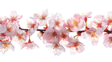Naklejka premium Dreamy cherry blossoms as a natural border studio isolated on pure white background panorama format : Generative AI